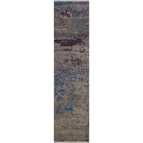 Modern Abstract Sinclair Green/Blue Wool Runner -1'11 x 6'2 - 1'11" x 6'2"