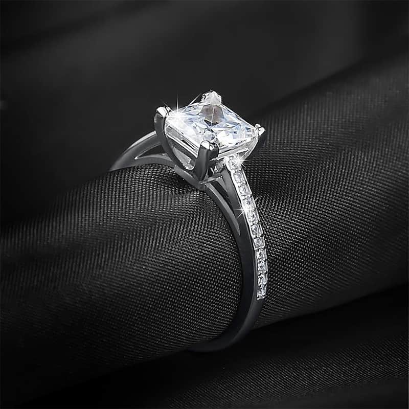 Sterling Silver 1.25 Carat Cubic Zirconia Princess Cut Engagement Ring