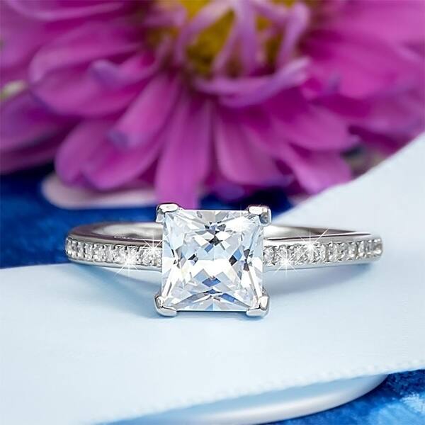 Shop Sterling Silver 1 25 Carat Cubic Zirconia Princess Cut Engagement Ring On Sale Overstock 27869425