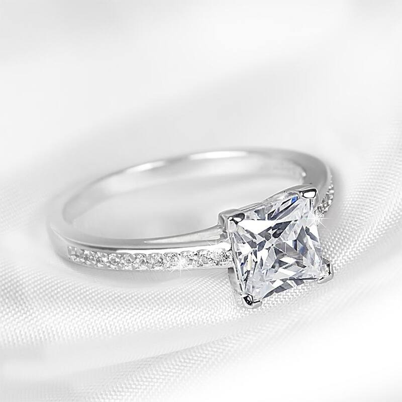Sterling Silver 1.25 Carat Cubic Zirconia Princess Cut Engagement Ring