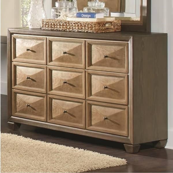 distressed gold dresser Antique Gold 6-Drawer Dresser with Mirrored Detailing