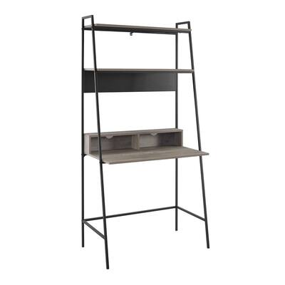 36" Metal and Wood Ladder Computer Desk with Bookshelf - Grey Wash