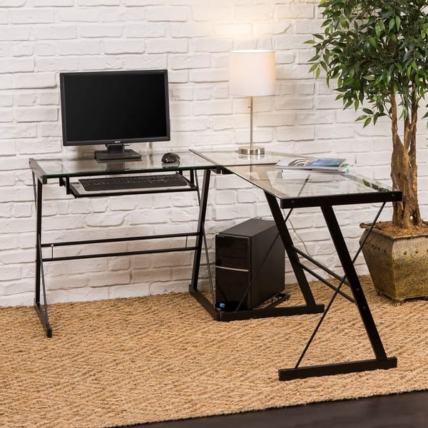 Shop Black Steel And Glass L Shaped Home Office Corner Computer