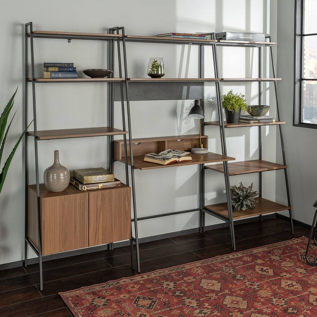 3 Piece Home Office Ladder Computer Desk and Bookcase Set - Mocha