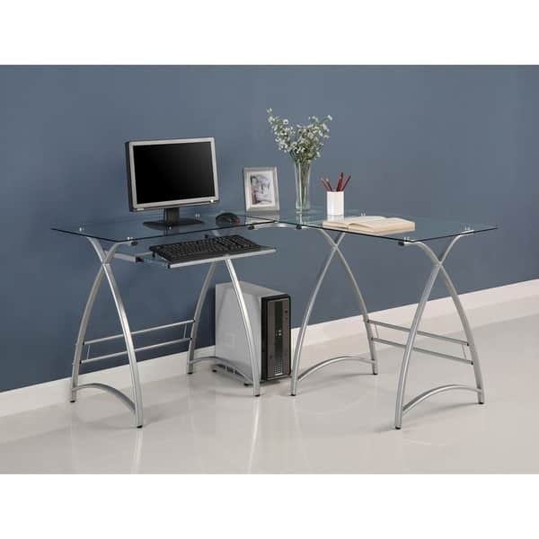 Shop Silver Steel And Glass Corner Computer Desk Free Shipping