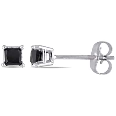 Miadora 10k White Gold 1ct TDW Princess-Cut Diamond Solitaire Stud Earrings