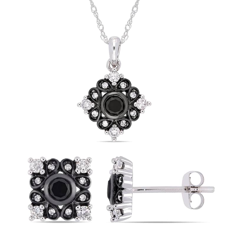 Miadora 10k White Gold with Black Rhodium 7/8ct TDW Black & White Diamond Bohemian Jewelry Set