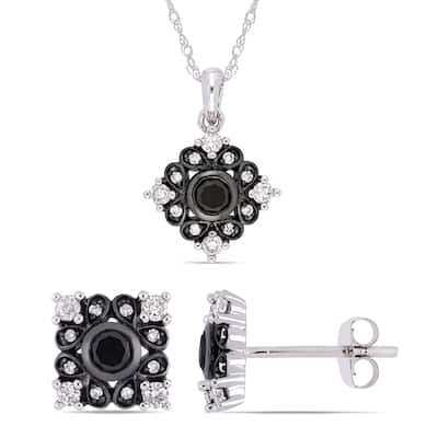 Miadora 10k White Gold with Black Rhodium 7/8ct TDW Black & White Diamond Bohemian Jewelry Set