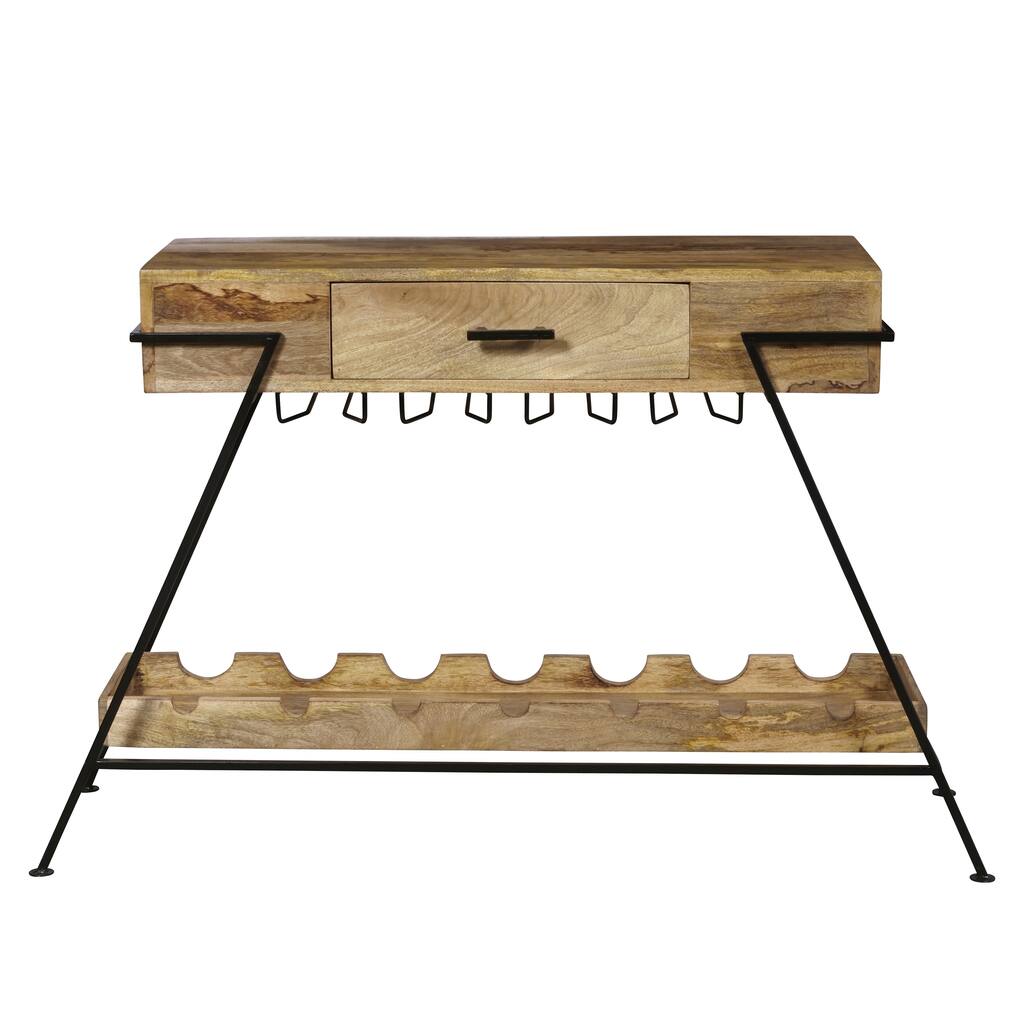 Minimalist Wood and Metal Home Bar with Drawer