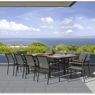 Essence 11-piece Pewter and Teak Outdoor Dining Set