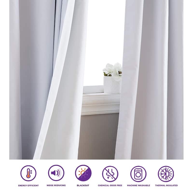 HLC.me White Thermal 100% Blackout Grommet Rod Pocket Curtain Liner Complete Darkness & Privacy - Set of 2