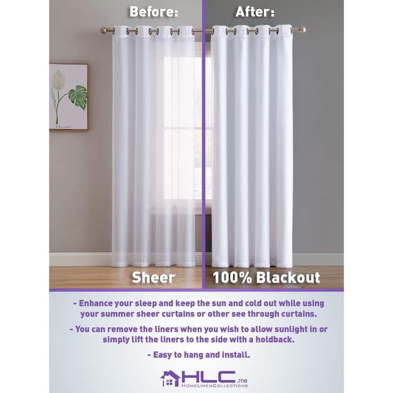 HLC.me White Thermal 100% Blackout Grommet Rod Pocket Curtain Liner Complete Darkness & Privacy - Set of 2