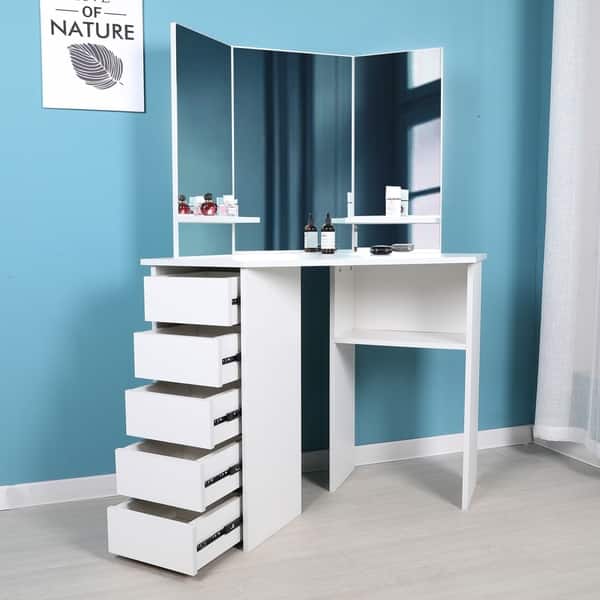 Shop Victoria Corner Makeup Table With Mirror And Integrated