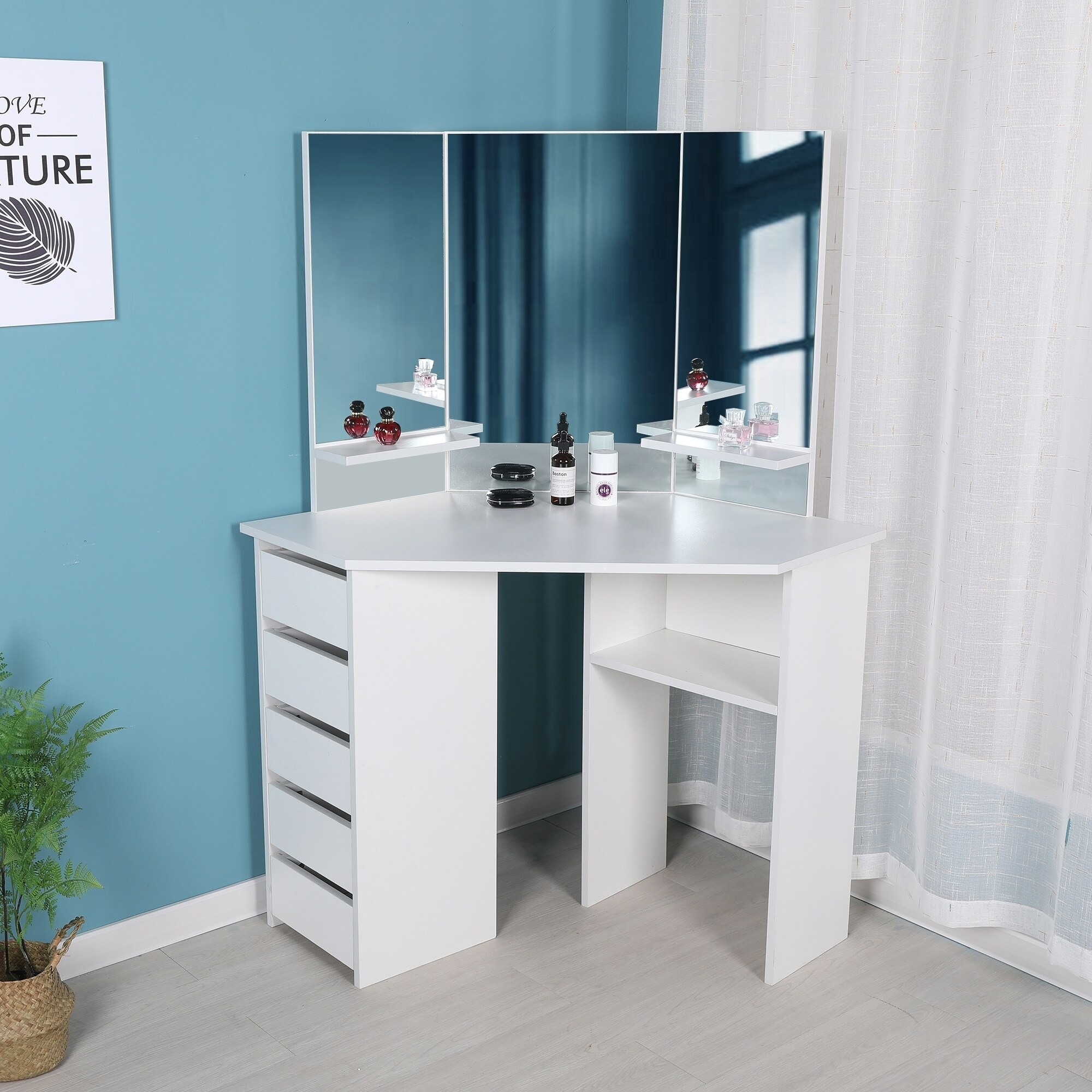 Shop Victoria Corner Makeup Table With Mirror And Integrated