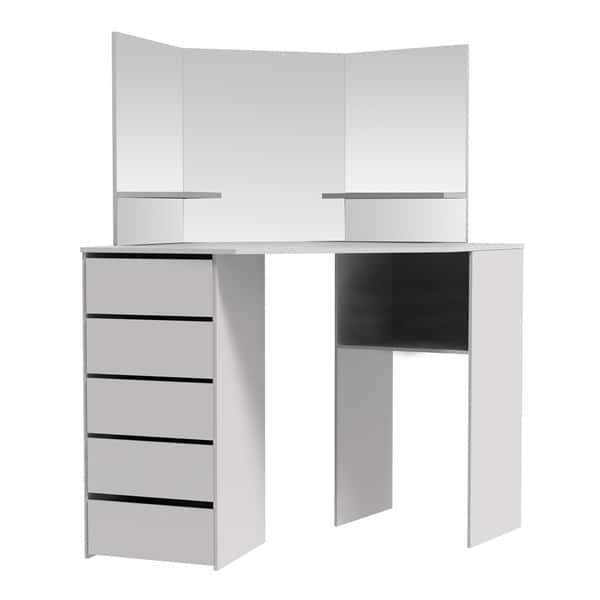 Victoria Corner Makeup Table With Mirror And Integrated Storage 27871639 Corner Makeup Table With Mirror