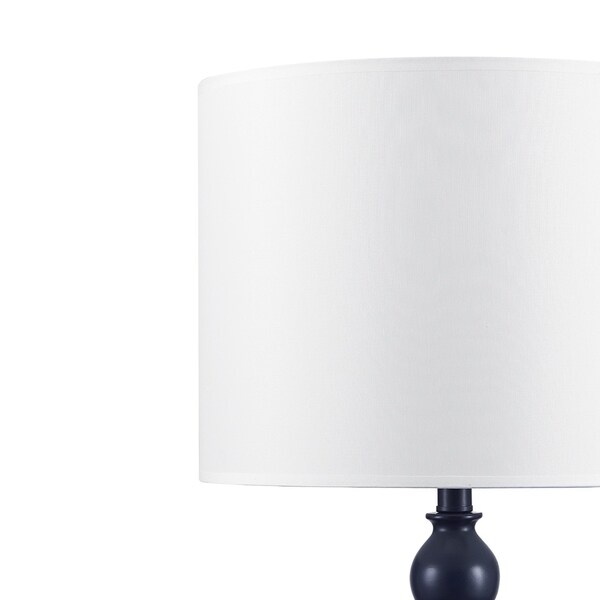 white lamp with navy shade