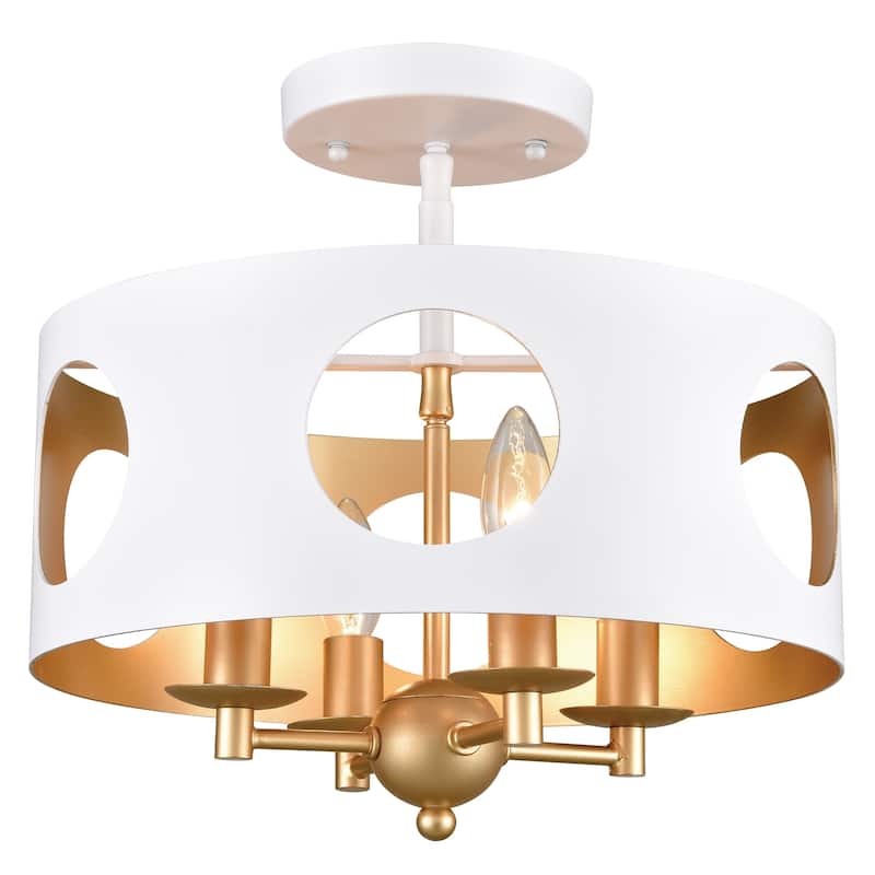 Odelle 4-light Antique Gold/Matte White Semi-Flush Mount Fixture - Matte White/Antique Gold