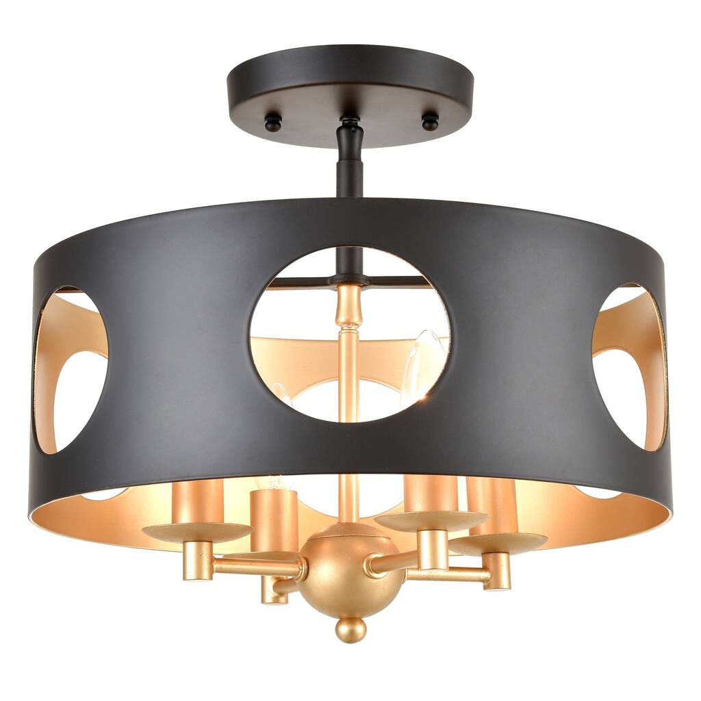 Odelle 4-light Antique Gold/Matte Black Semi-Flush Mount Fixture - Matte Black/Antique Gold