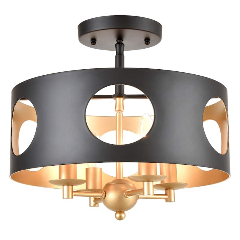 Odelle 4-light Antique Gold/Matte Black Semi-Flush Mount Fixture - Matte Black/Antique Gold