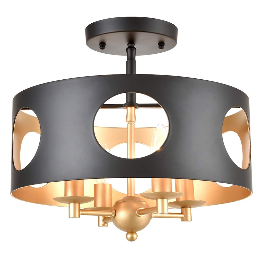 Odelle 4-light Antique Gold/Matte Black Semi-Flush Mount Fixture - Matte Black/Antique Gold