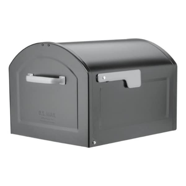 Mailbox Medium Galvanized Steel Post-Mount in Black with Outgoing Mail Indicator