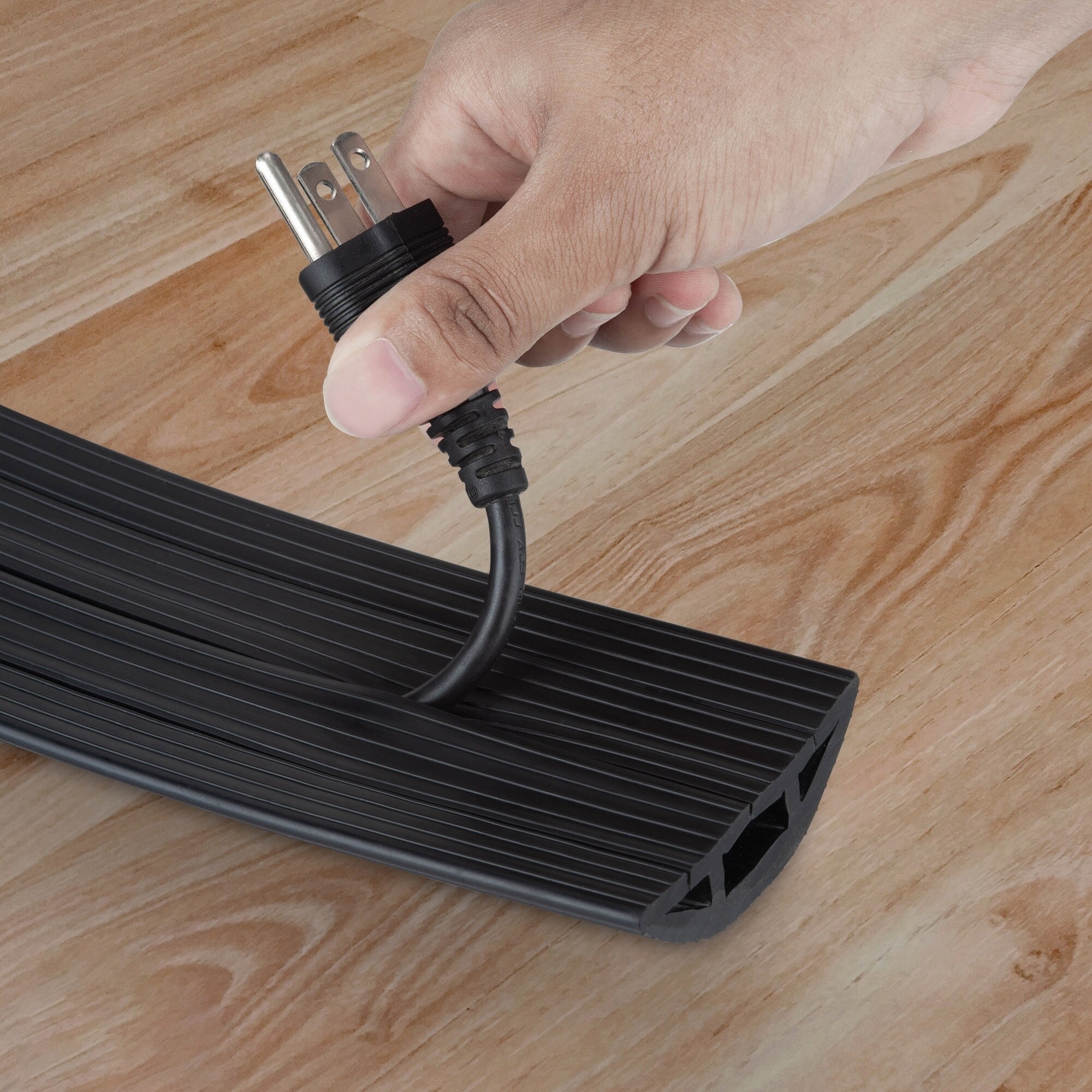 Floor Cable Cover 10 Ft Black Duct Cord Protector Covers Cables Cords Or Wires 3 Channel On Floor 10 Ft Overstock 27871951