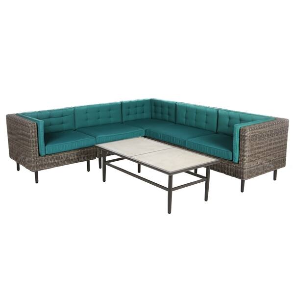 Aimee 6 Piece AllWeather Wicker Patio Sectional Set with Sunbrella