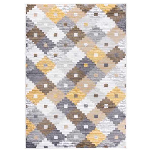 GAD PRIMROSE Collection Quilt Stylish Transional Quilt Yellow Area Rug - 5'3" X 7'6"