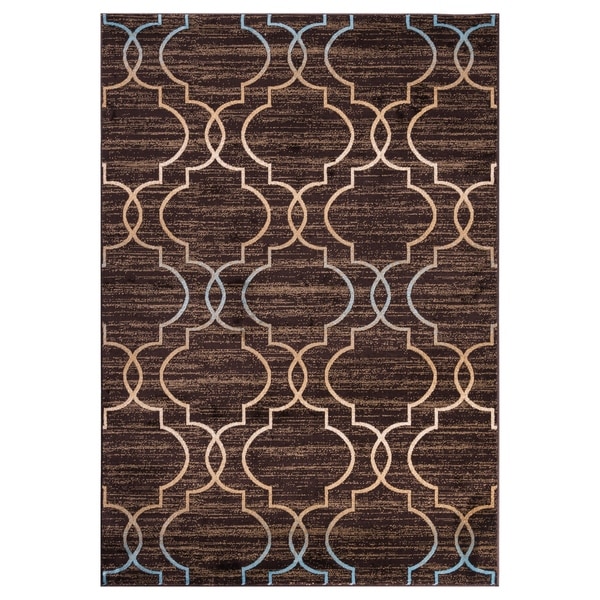 GAD DAISY Collection Quatrefoil Premium Geometric Brown Area Rug - 7'10" X 10'2"