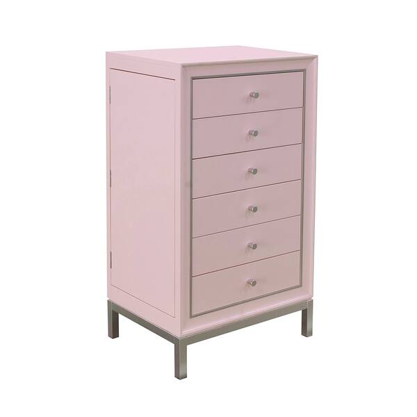 Shop Modern Pink And Silver Wood 6 Drawer Modern Jewelry Armoire