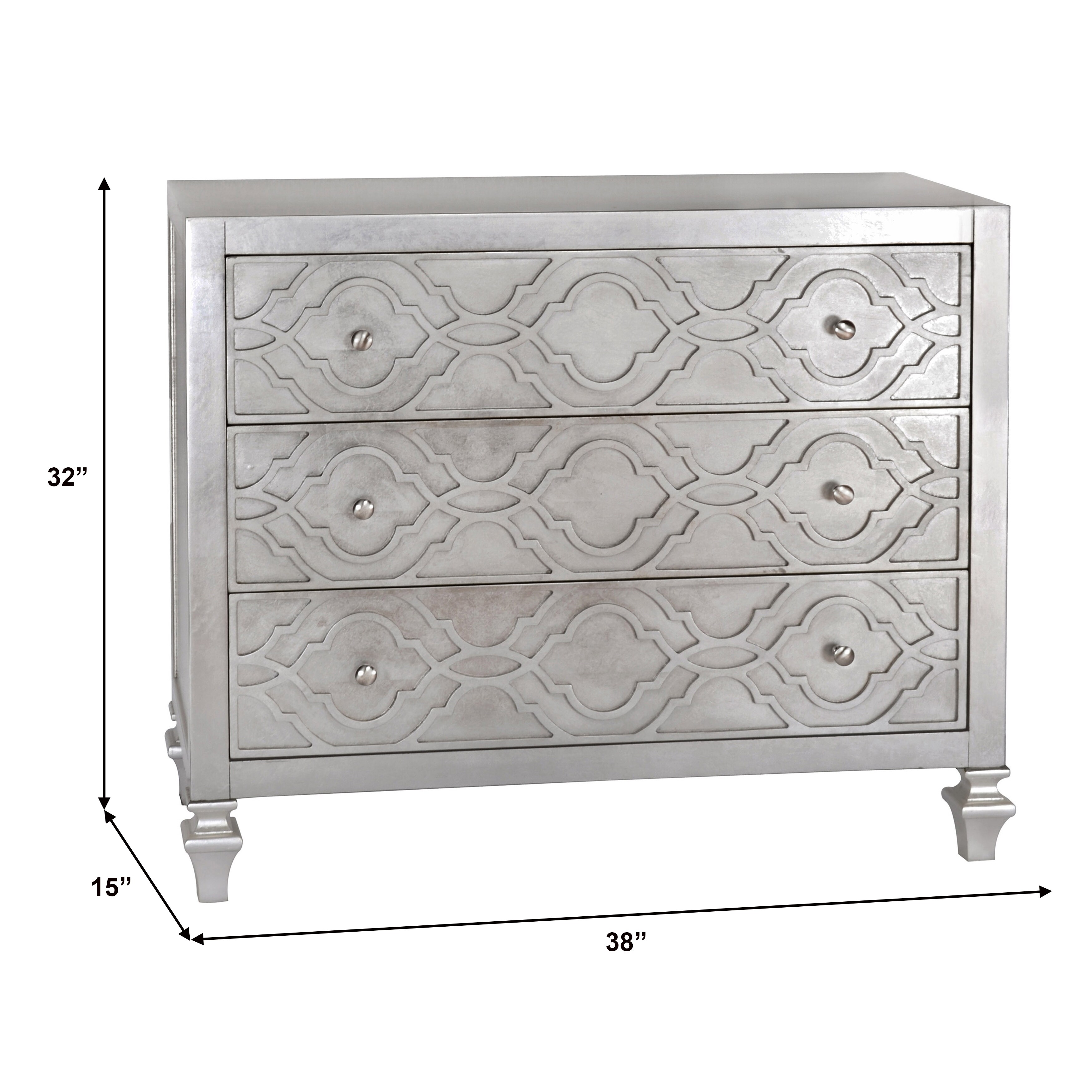 Shop Woven Trellis Three Drawer Accent Chest In Silver Leaf Free