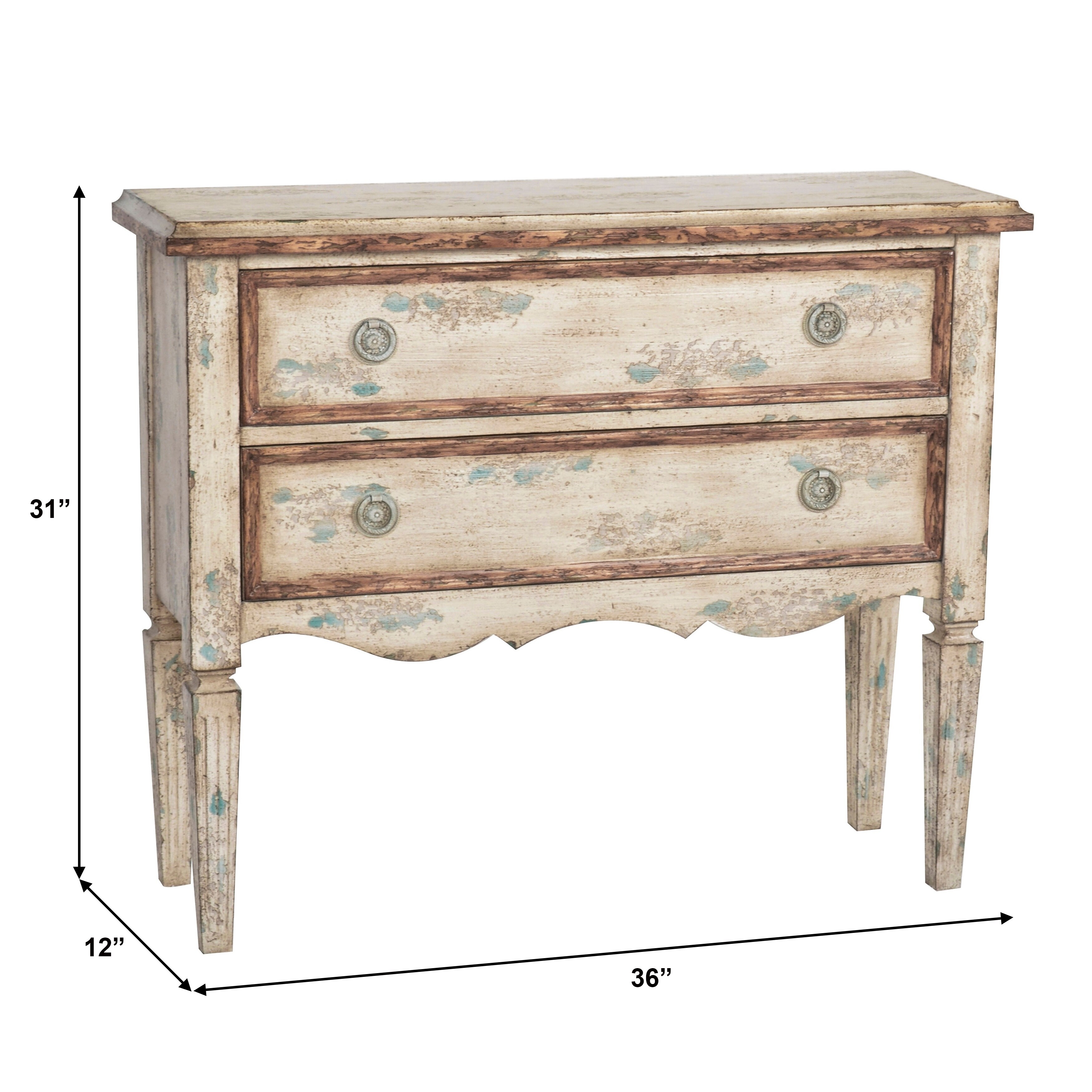 Shop Distressed Two Drawer Farmhouse Hall Chest In Weathered Cream