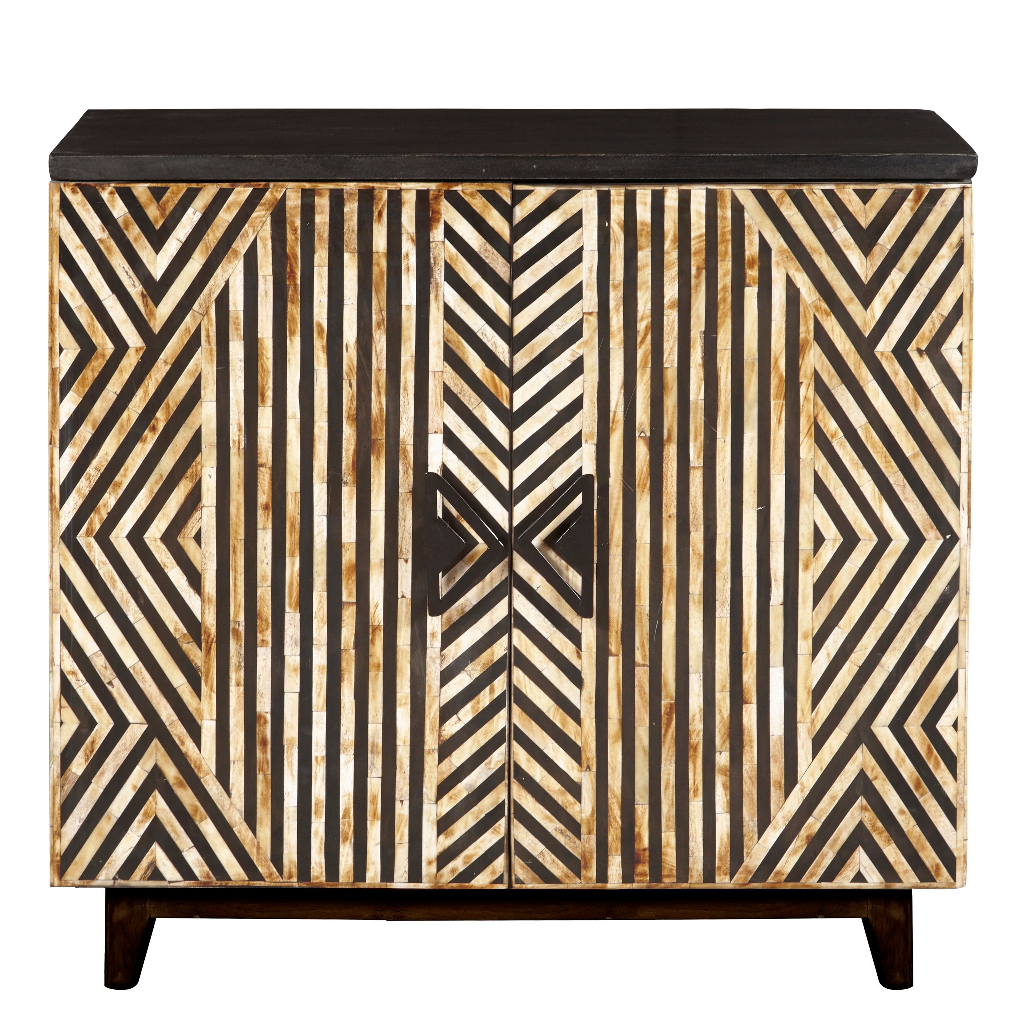 Shop Rustic Striped Bone Inlay Accent Chest In Cream And Black