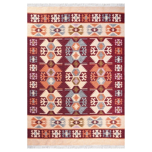 GAD Beautifully Stylish Gurcu Traditional High Quality Red/Cream Kilim - 5'3" X 7'6"
