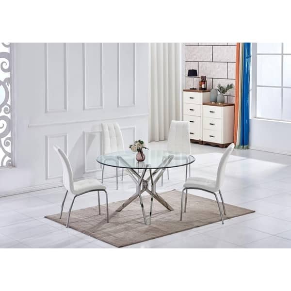 Estelle Round Gl Silver Chrome Dining Table 51 D X 29 1 Round Gl Silver Chrome Dining Table
