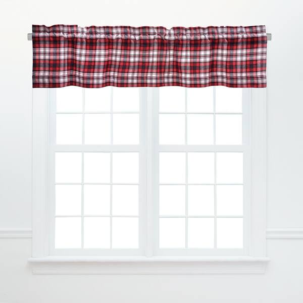 slide 1 of 3, Fireside Plaid Hemstitched Cotton Window Curtain Valance Set of 2 - 15.5 x 72