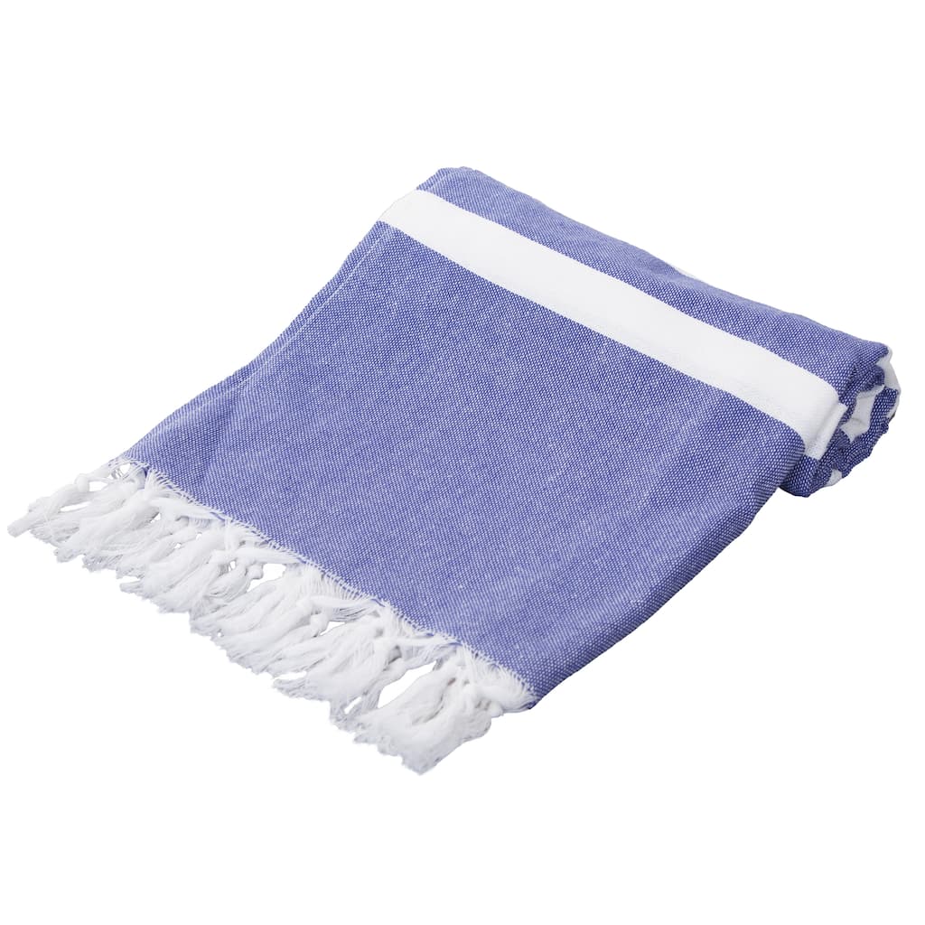 Porch & Den Imagine Blue Striped Cotton Fringed Turkish Beach Towel