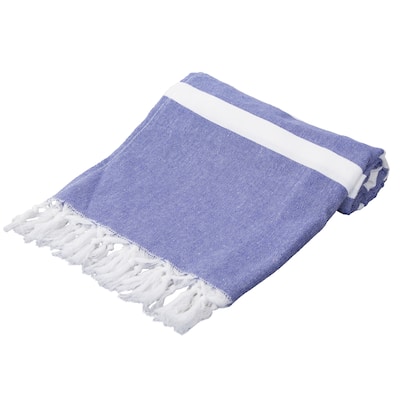 Porch & Den Imagine Blue Striped Cotton Fringed Turkish Beach Towel