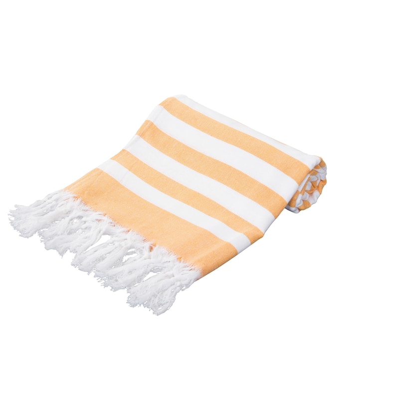 Porch & Den Kelsi Striped Cotton Fringed Oversized Turkish Beach Towel - 40"x70"