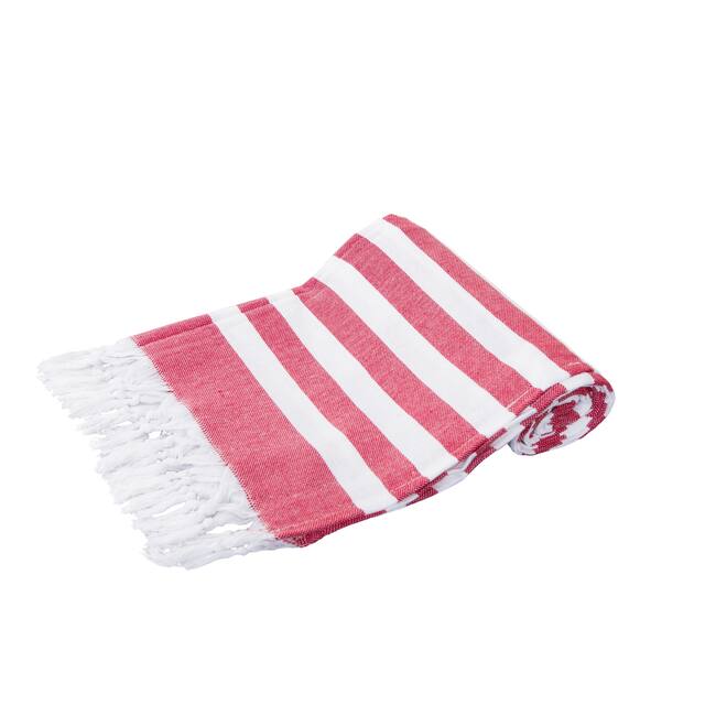 Porch & Den Kelsi Striped Cotton Fringed Oversized Turkish Beach Towel - 40"x70"