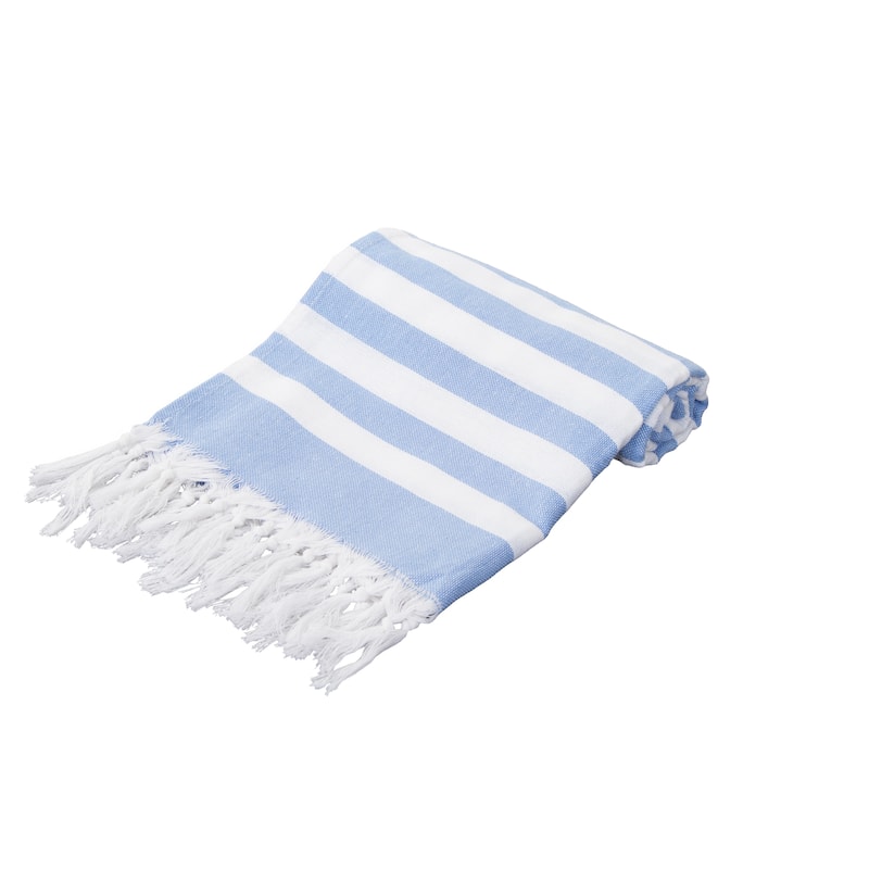 Porch & Den Kelsi Striped Cotton Fringed Oversized Turkish Beach Towel - 40"x70" - Blue - Single Piece
