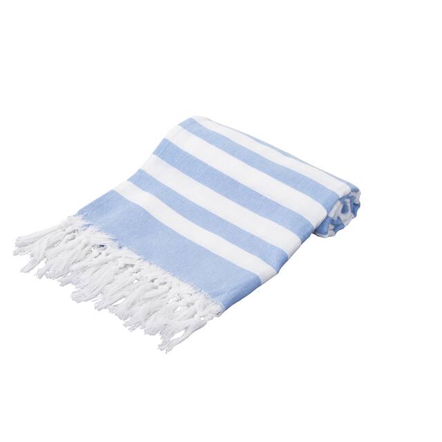 Porch & Den Kelsi Striped Cotton Fringed Oversized Turkish Beach Towel - 40"x70" - Blue - Single Piece
