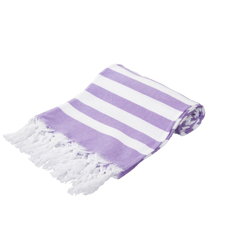Porch & Den Kelsi Striped Cotton Fringed Oversized Turkish Beach Towel - 40"x70"
