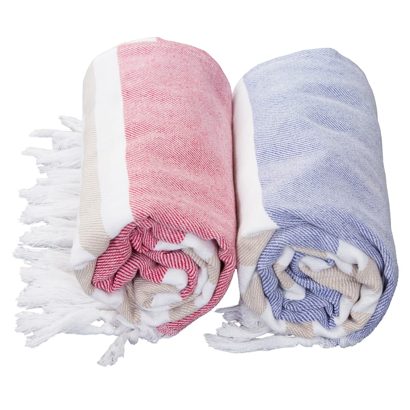 40"x70" Turkish Beach Towel, Fringe Trim Towel, Stripe Cotton Towel