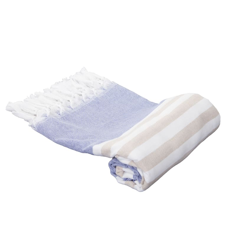 40"x70" Turkish Beach Towel, Fringe Trim Towel, Stripe Cotton Towel