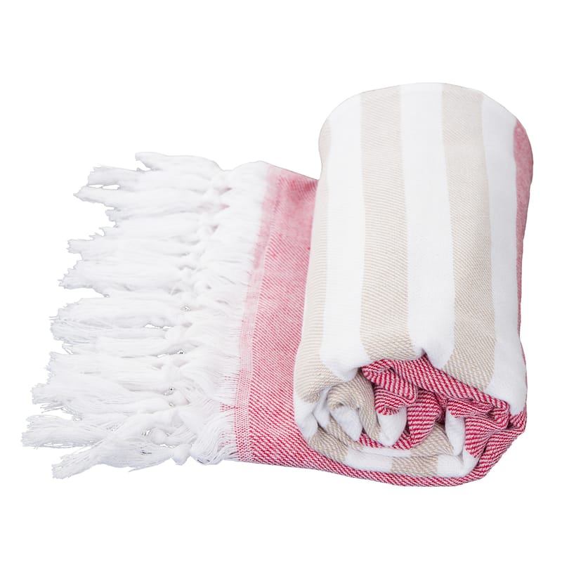 40"x70" Turkish Beach Towel, Fringe Trim Towel, Stripe Cotton Towel