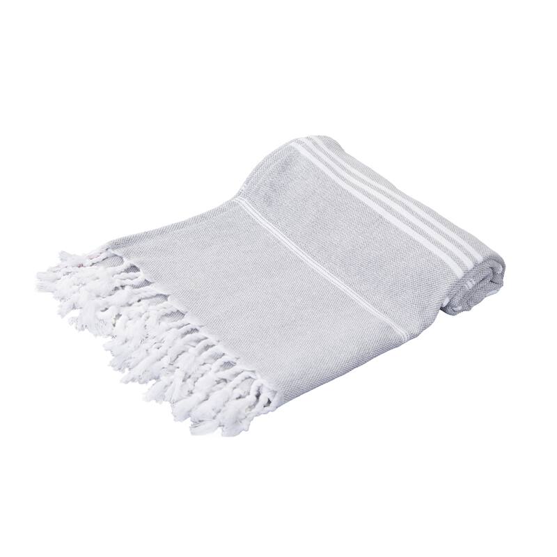 Porch & Den Independence Striped Cotton Fringed Oversized Beach Towel - Grey - Single Piece