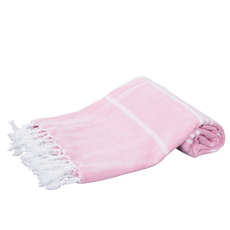 Porch & Den Independence Striped Cotton Fringed Oversized Beach Towel - Pink - Single Piece