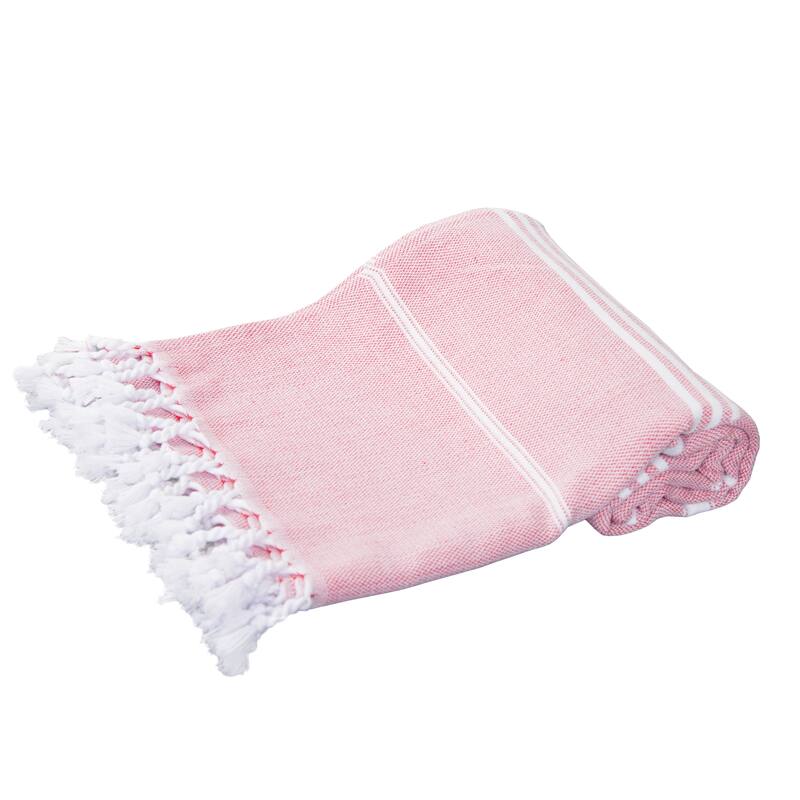 Porch & Den Independence Striped Cotton Fringed Oversized Beach Towel - Red - Single Piece