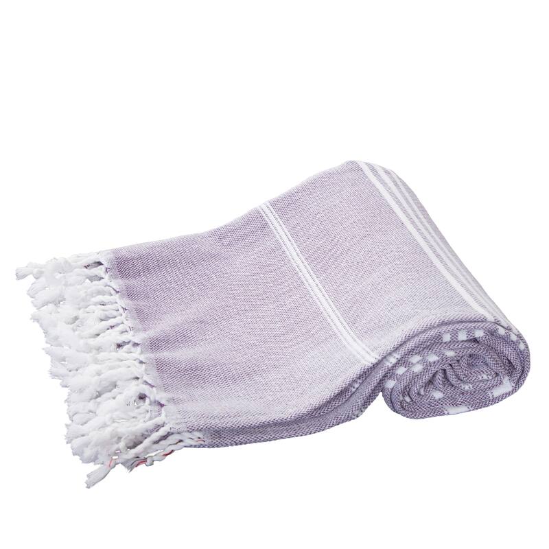 Porch & Den Independence Striped Cotton Fringed Oversized Beach Towel - Purple - Single Piece